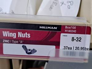 lot 921 image: Lot of (180) Hillman 8-32 Zinc Wing Nuts  Type A #H180240