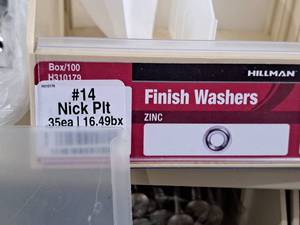 lot 923 image: Lot of (200) Hillman #14 Nickel Plated Zinc Finish Washers #H310179
