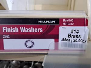 lot 925 image: Lot of (200) Hillman #14 Brass Plated Zinc Finish Washers #H310312