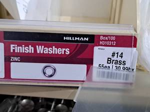 lot 926 image: Lot of (200) Hillman #14 Brass Plated Zinc Finish Washers #H310312