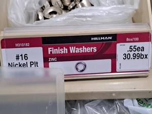 lot 930 image: Lot of (200) Hillman #16 Nickel Plated Zinc Finish Washers #H310182