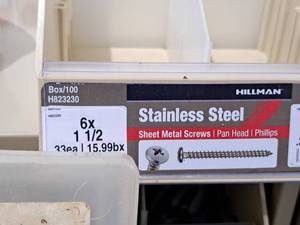 lot 950 image: Lot of (200) Hillman Stainless Steel Sheet Metal Screws 6x1-12  Pan Head  Phillips Drive #H823230