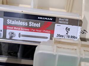 lot 951 image: Lot of (250) Hillman Stainless Steel Sheet Metal Screws 6x2  Pan Head  Phillips Drive #H823232