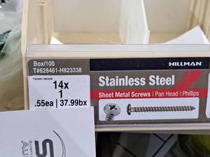 lot 956 image: Lot of (70) Hillman Stainless Steel Sheet Metal Screws 14x1  Pan Head  Phillips Drive #H823338