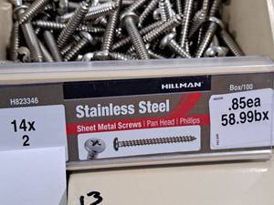 lot 964 image: Lot of (100) Hillman Stainless Steel Sheet Metal Screws 14x2  Pan Head  Phillips Drive #H823346