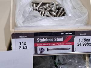 lot 966 image: Lot of (50) Hillman Stainless Steel Sheet Metal Screws 14x2-12  Pan Head  Phillips Drive #H823347