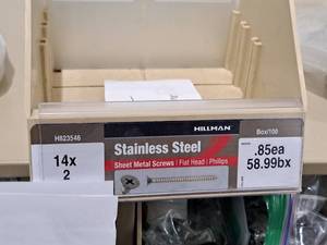 lot 979 image: Lot of (100) Hillman Stainless Steel Sheet Metal Screws 14x2  Flat Head  Phillips Drive #H823546