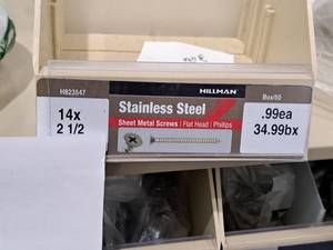 lot 980 image: Lot of (200) Hillman Stainless Steel Sheet Metal Screws 14x2-12  Flat Head  Phillips Drive #H823547