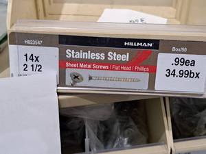lot 981 image: Lot of (200) Hillman Stainless Steel Sheet Metal Screws 14x2-12  Flat Head  Phillips Drive #H823547