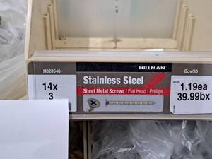 lot 983 image: Lot of (200) Hillman Stainless Steel Sheet Metal Screws 14x3  Flat Head  Phillips Drive #H823548