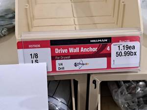 lot 989 image: Lot of (200) Hillman 18 LS Drive Wall Anchor  14 Drill  For Drywall #H370036