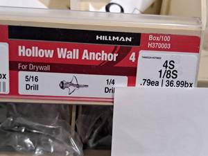 lot 996 image: Lot of (140) Hillman 4S 18S Hollow Wall Anchor  516 Drill  For Drywall #H370003