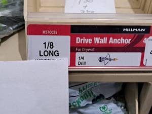 lot 1000 image: Lot of (120) Hillman 18 LONG Drive Wall Anchor  14 Drill  For Drywall #H370035