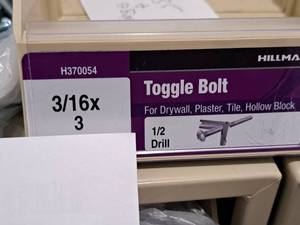 lot 1002 image: Lot of (35) Hillman Toggle Bolt  12 Drill  For Drywall,Plaster,Tile,Hollow Block 316x3 #H370054