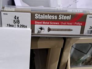 lot 1037 image: Lot of (300) Hillman Stainless Steel Sheet Metal Screws 4x58  Oval Head  Phillips Drive #H823606