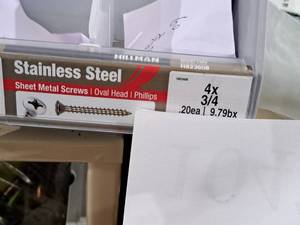 lot 1039 image: Lot of (260) Hillman Stainless Steel Sheet Metal Screws 4x34  Oval Head  Phillips Drive #H823608