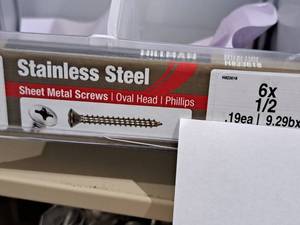lot 1043 image: Lot of (400) Hillman Stainless Steel Sheet Metal Screws 6x12  Oval Head  Phillips Drive #H823618