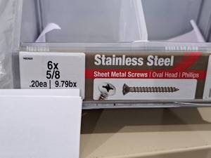 lot 1045 image: Lot of (250) Hillman Stainless Steel Sheet Metal Screws 6x58  Oval Head  Phillips Drive #H823620