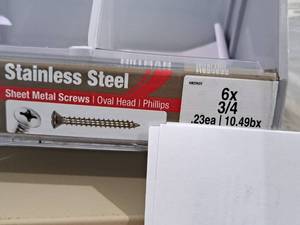 lot 1047 image: Lot of (350) Hillman Stainless Steel Sheet Metal Screws 6x34  Oval Head  Phillips Drive #H823622