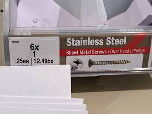 lot 1049 image: Lot of (350) Hillman Stainless Steel Sheet Metal Screws 6x1  Oval Head  Phillips Drive #H823626