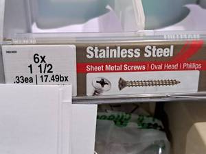 lot 1053 image: Lot of (200) Hillman Stainless Steel Sheet Metal Screws 6x1-12  Oval Head  Phillips Drive #H823630