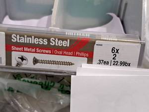 lot 1055 image: Lot of (100) Hillman Stainless Steel Sheet Metal Screws 6x2  Oval Head  Phillips Drive #H823632