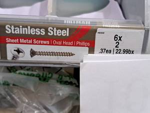 lot 1056 image: Lot of (200) Hillman Stainless Steel Sheet Metal Screws 6x2  Oval Head  Phillips Drive #H823632