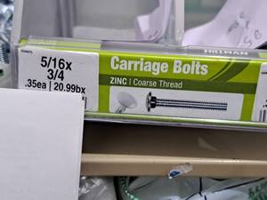 lot 1060 image: Lot of (98) Hillman Zinc Carriage Bolts 516x34  Coarse Thread #H240075