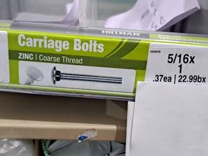 lot 1061 image: Lot of (225) Hillman Zinc Carriage Bolts 516x1  Coarse Thread #H240078