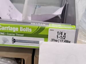lot 1066 image: Lot of (100) Hillman Zinc Carriage Bolts 14x1-12  Coarse Thread #H240018