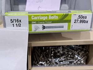 lot 1067 image: Lot of (130) Hillman Zinc Carriage Bolts 516x1-12  Coarse Thread #H240084