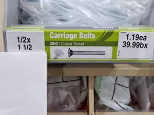 lot 1073 image: Lot of (70) Hillman Zinc Carriage Bolts 12x1-12  Coarse Thread #H240288