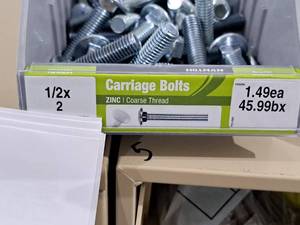 lot 1075 image: Lot of (30) Hillman Zinc Carriage Bolts 12x2  Coarse Thread #H240294