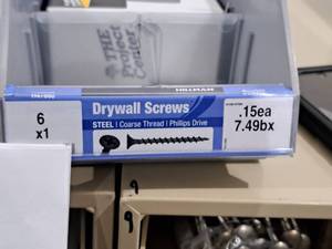 lot 1077 image: Lot of (1600) Hillman Steel Drywall Screws 6x1  Phillips Drive  Coarse Thread #H47660