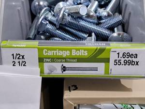 lot 1079 image: Lot of (33) Hillman Zinc Carriage Bolts 12x2-12  Coarse Thread #H240300