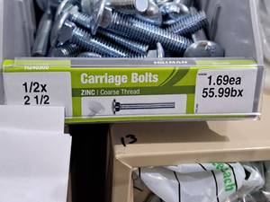 lot 1080 image: Lot of (50) Hillman Zinc Carriage Bolts 12x2-12  Coarse Thread #H240300