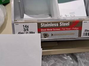 lot 1085 image: Lot of (250) Hillman Stainless Steel Sheet Metal Screws 14x34  Flat Head  Phillips Drive #H823534
