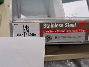 lot 1086 image: Lot of (200) Hillman Stainless Steel Sheet Metal Screws 14x34  Flat Head  Phillips Drive #H823534