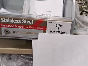 lot 1087 image: Lot of (110) Hillman Stainless Steel Sheet Metal Screws 14x1  Flat Head  Phillips Drive #H823538