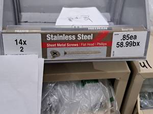 lot 1093 image: Lot of (125) Hillman Stainless Steel Sheet Metal Screws 14x2  Flat Head  Phillips Drive #H823546