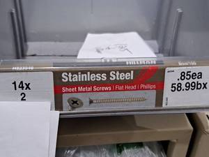 lot 1094 image: Lot of (100) Hillman Stainless Steel Sheet Metal Screws 14x2  Flat Head  Phillips Drive #H823546