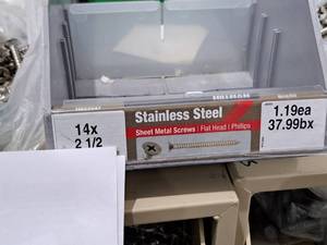 lot 1095 image: Lot of (150) Hillman Stainless Steel Sheet Metal Screws 14x2-12  Flat Head  Phillips Drive #H823547