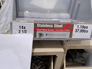 lot 1096 image: Lot of (100) Hillman Stainless Steel Sheet Metal Screws 14x2-12  Flat Head  Phillips Drive #H823547