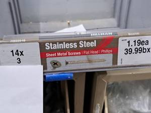 lot 1098 image: Lot of (100) Hillman Stainless Steel Sheet Metal Screws 14x3  Flat Head  Phillips Drive #H823548