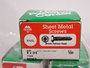 lot 1834 image: Lot of (400) Hillman Sheet Metal Screws 8x34  Brown Painted Head  Phillips Drive #H80257