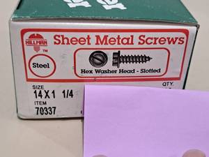 lot 1842 image: Lot of (100) Hillman Sheet Metal Screws 14x1-14  Hex Washer Head  Slotted Drive #H70337