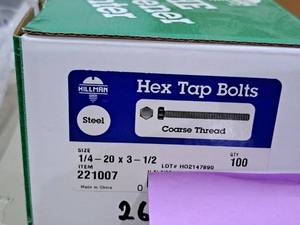 lot 1850 image: Lot of (100) Hillman Zinc Full Thread Bolts 14x3-12  Hex Head  Coarse Thread #H221007