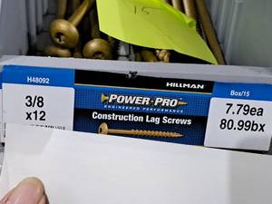 lot 1856 image: Lot of (15) Hillman Construction Lag Screws 38x12  Pan Head  Star Drive #H48092
