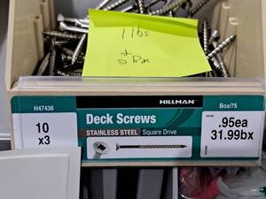 lot 1858 image: Lot of (225) Hillman Stainless Steel Deck Screws 10x3  Square Drive #H47436