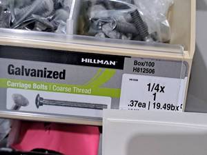 lot 1859 image: Lot of (250) Hillman Galvanized Carriage Bolts 14x1  Coarse Thread #H812506